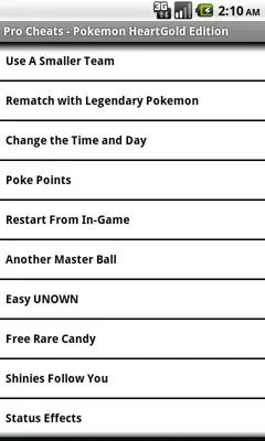 Pro Cheats Pokemon HeartGold Edition android App screenshot 0