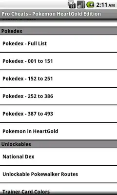 Pro Cheats Pokemon HeartGold Edition android App screenshot 1